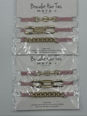 MAYA J Bracelet Hair Ties - Pink and Gold 2 sets (6 total)
